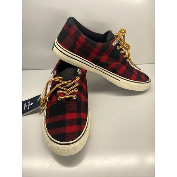 SPERRY Men\'s Storm Buffalo Black Red Checkered Sneakers STS22644 Size 8 NEW